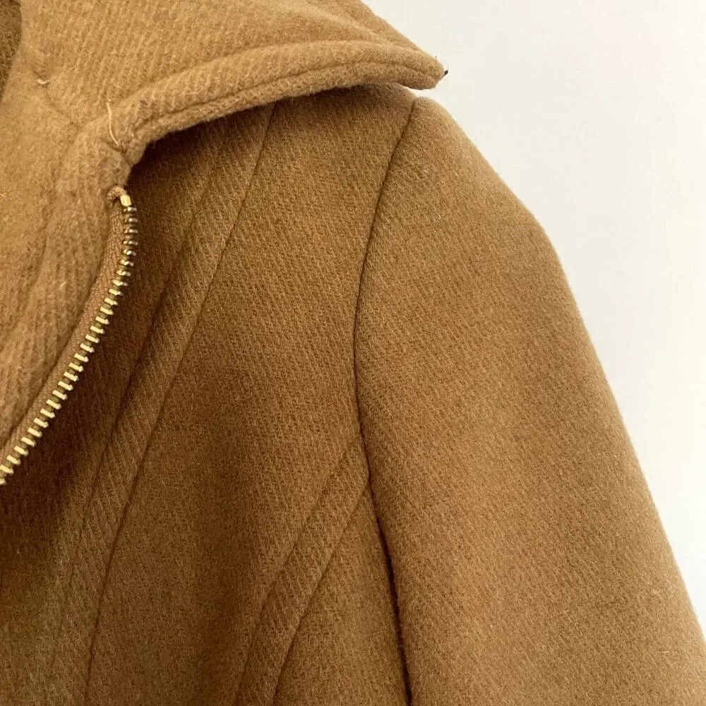 Michael Kors brown peacoat jacket warm wool winter pockets full zip women's XS